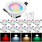 Geyueya - Lote de 10 focos LED empotrables de techo, planos redondos, 9 W, RGBCW CCT 2700 K-6500 K, regulable, cambio de color blanco cálido frío para cocina, salón, pasillo, galería – Lote de 10