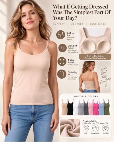 Tank Top with Built in Bra for Older Women U Neck Seamless Support Camisole | Tank Tops with Built-in Bra Shelf Bra, Seamless Wireless Support Tops Shaper Sleeveless Shirts Soft Breathable Vest Underwear - image 2