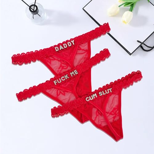 Image of UIASKOWP Personalized Thong With Special Word Funny Custom Underwear Thong Low Rise Sexy G-String for Women