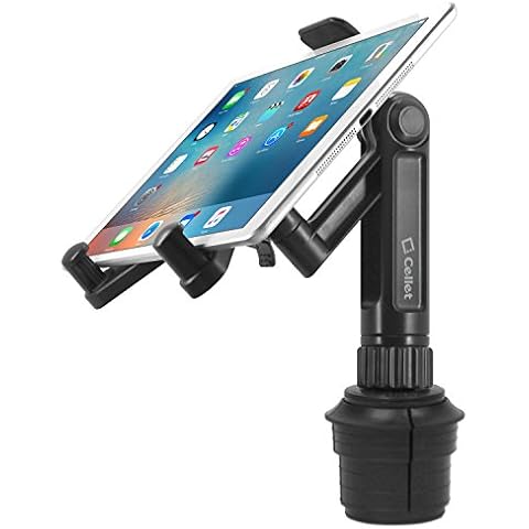 cellet Universal 360 Adjustable Cup Holder Tablet Automobile Mount Cradle Compatible with Apple IPad Pro 12.9, Air 2019 IPad Mini 4, Samsung Galaxy Tab S4 S5e Surface Go Pro 6 (PHC670M) Cover