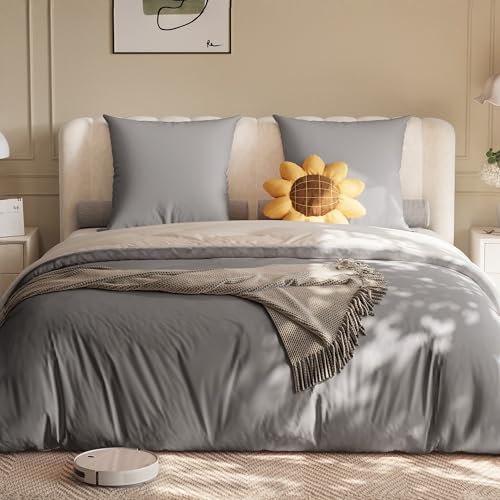 TIMORWTF Juego de cama de 4 piezas para cama de 160 x 200 cm, incluye sábana bajera de 160 x 200 x 30 cm y funda nórdica de 155 x 220 cm, funda de almohada de 80 x 80 x 2, gris oscuro y gris claro