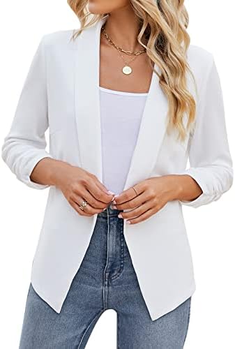Women Fashion OL White Blazers 3/4 Sleeves Work Jacket (S, White)