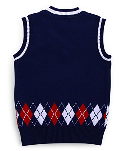 Happy Cherry Kids Sleeveless Sweater Boys V Neck Knitted Vests Plaid Child Knitwear Navy 3-4T #TOP2