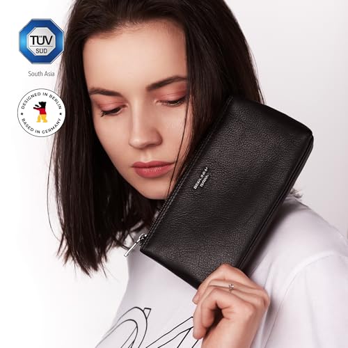 BERLINER BAGS Premium Genuine Leather Makeup Bag Anna, Cosmetic Bag for Purse, Travel and Cosmetics Pouch with Zipper for Women - Black3