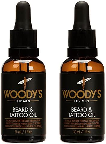 Woody's Tattoo & Beard Oil for Men - Hydrating & Conditioning Mens Beard Oi for Mustache Facial Hair & Tattoo Enhancement, 1 fl oz, 2 Pack