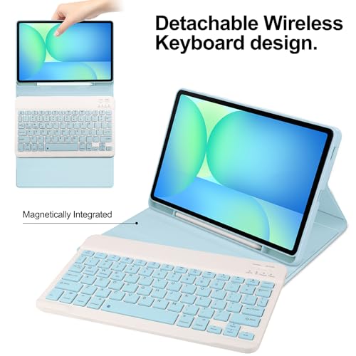Image of Keyboard Case for Samsung Galaxy Tab S10 FE+ Plus 13.1inch 2025, Magentic Protective Cover with S-Pen Holder, Detachable Wireless Bluetooth Keyboard, Blue