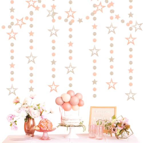 Image of Rose-Gold Peach Star Party-Decoration Garland Lasting Surprise | 52ft Twinkle Little Star Streamers,Girl Baby Bridal Shower Birthday Bachelorette Wedding Supplies Decor