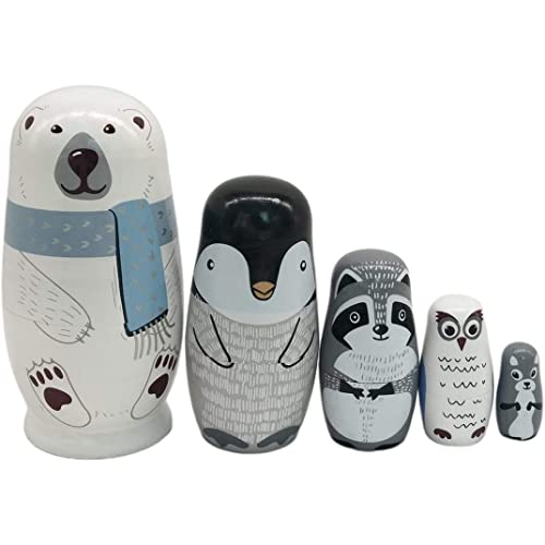 Yoyakie Muñecas de anidación Rusa de Madera, muñecas de búhos de pingüino de Oso Polar Matryoshka, Juguetes para niños de Aprendizaje Educativo para cumpleaños, Navidad, Regalo, Decoraciones para el Cover