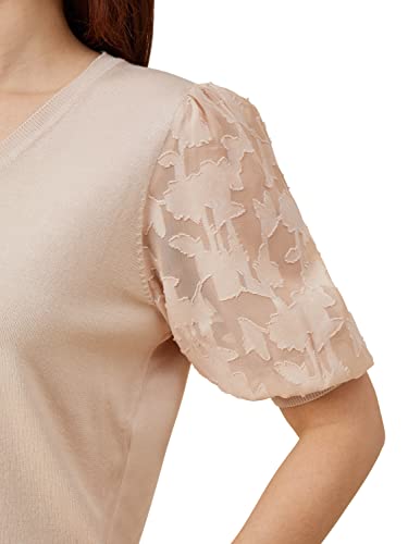 Image of Adrianna Papell Women's 3 /4 Floral Burnout Sleeve V-Neck Sweater