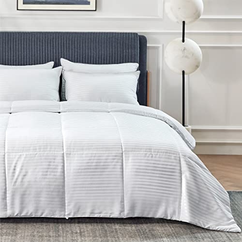 Image of Bedsure Duvet Insert Oversized King - Lightweight Comforter, Quilted Cooling Duvet Insert, Down Alternative Comforter with 8 Tabs, Ultra Soft, Striped, Oversized King, White, 116x98 inches
