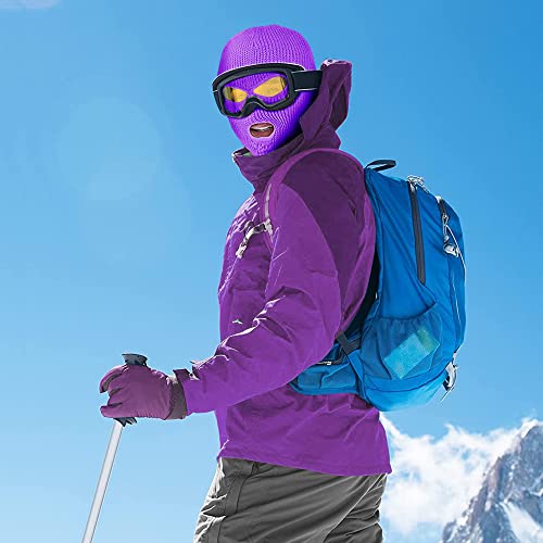 3 Hole Knitted Full Face Ski Mask Winter Balaclava Face Cover For Outdoor Sports (Purple) #TOP1