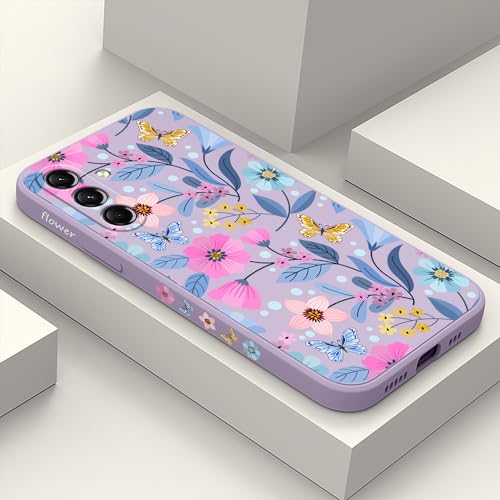 Coque Samsung S24 Plus silicone liquide anti-chute souple motif fleur papillon 6.7