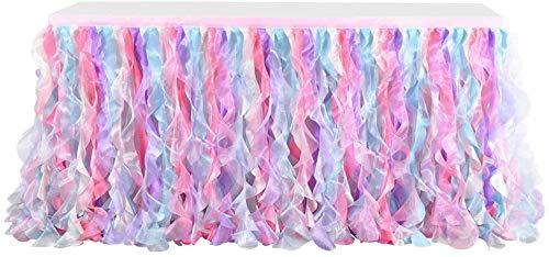 Adeeing 6Ft Colorful Organza Curly Willow Tulle Table Skirt Rainbow Tutu Table Skirting For Rectangular Or Round Table, Party Decorations For Unicorn Themed Baby Shower Birthday Wedding #TOP2
