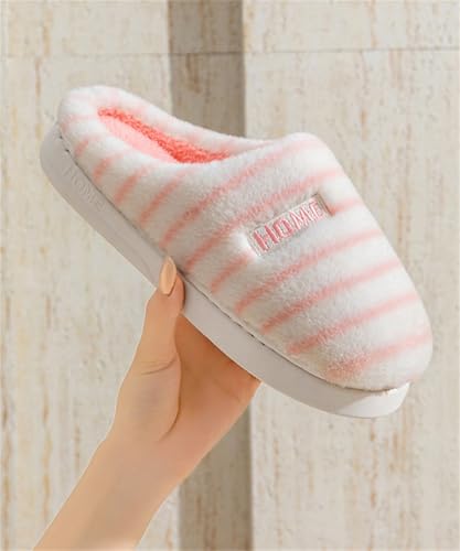 Plush Striped Slippers for Women Fuzzy Slip-on Striped House Shoes Memory Foam Slipper Warm Home Slippers with Anti-Slip Sole3