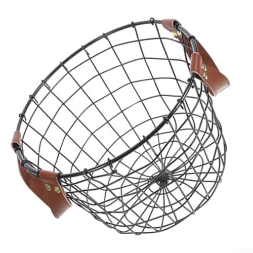 Cesta de leña de metal con asas redonda de hierro rústico para almacenamiento de leña y organización del hogar (negro)