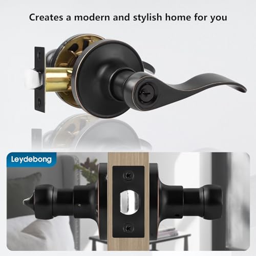 Leydebong 10 Pack Door Knob with Lock, Keyed Alike Door Handles, Entry Door Lock, Wave Style Door Levers, Universal Handing, Drop Lever Shape,Finish in Oil Rubbed Bronze by Leydebong - Image 4
