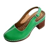 Genérico Zapatos Mujer Comodos Vestir Sandalias Comodas Sandalias de Tacón Grueso Con Tira Trasera,Punta Redonda Y Correa Ajustable En El Tobillo para Mujer. Zapatos de Sandalia Cerradas (Green,38)