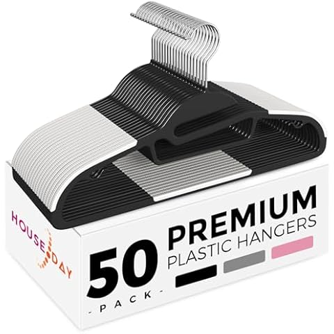 HOUSE DAY Black Plastic Hangers 50 Pack Cover