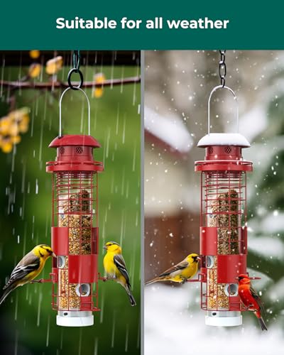Squirrel-Proof-Bird-Feeder-for-Outdoor-Hanging-Metal-Mesh-Bird-Seed-Feeders-with-Weight-Activated-Perches-3LBs-Seed-Capacity-Wild-Birdfeeder-for-Outside-Suitable-for-Small-Medium-Birds-Red