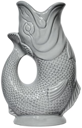 The Original Gluggle Jug - Dark Grey Glug Jug in L, 22cm 0.6L - Gug Glug Fish Shaped Jug - Decorative Glugging Water, Cocktail, Wine & Gin Pitcher, Decanter or Vase - Hand Made in Britain