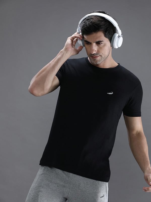 Image of CROCODILE Men Solid Sport Fit T Shirt | Round Neck | Short Sleeve | Regular Length | Basic Casual Pull On Topwear Grey Melange