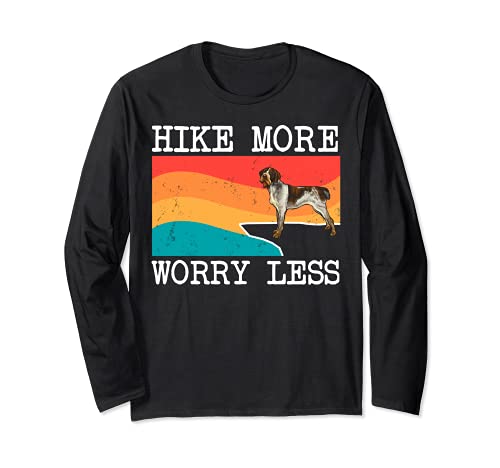Hike More Worry Less German Wirehaired Pointer Dog Hiking Long Sleeve T-Shirt, Black