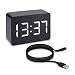 Produktbild kwmobile Wecker Uhr in Holzoptik digital - Digitalwecker Anzeige von Uhrzeit Temperatur Datum - Alarm Clock mit USB Kabel in Schwarz mit weißen LEDs