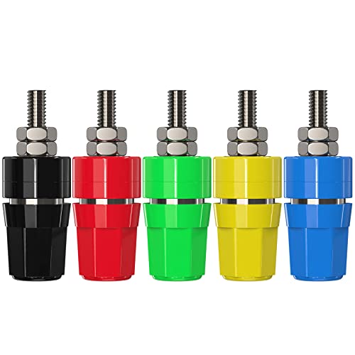 DIYhz Tin Brass Plated Insulated Binding Post Terminals Connectors for 4mm Banana Plugs Test Probe Conversion 5PCS (Red, Yellow, Blue, Green, Black)