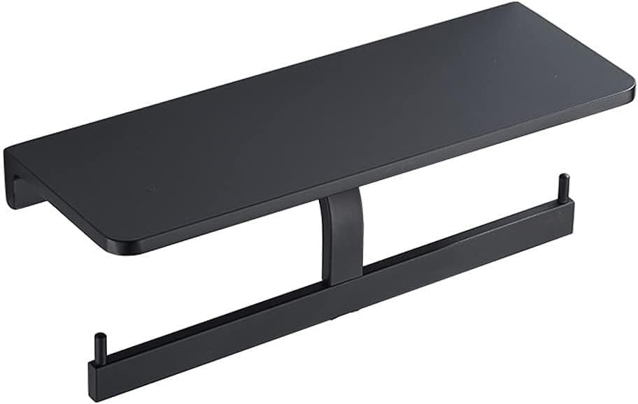 Black Wall - Mounted Toilet Paper Holder with Shelf, Sleek Bathroom & RV Accessory for Organized Storage