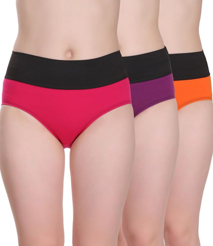 selfcare Women's Cotton Sinker High Rise Waistband Full Covrage Tummy Control Hipsters Panties Pack of 3-picture-48