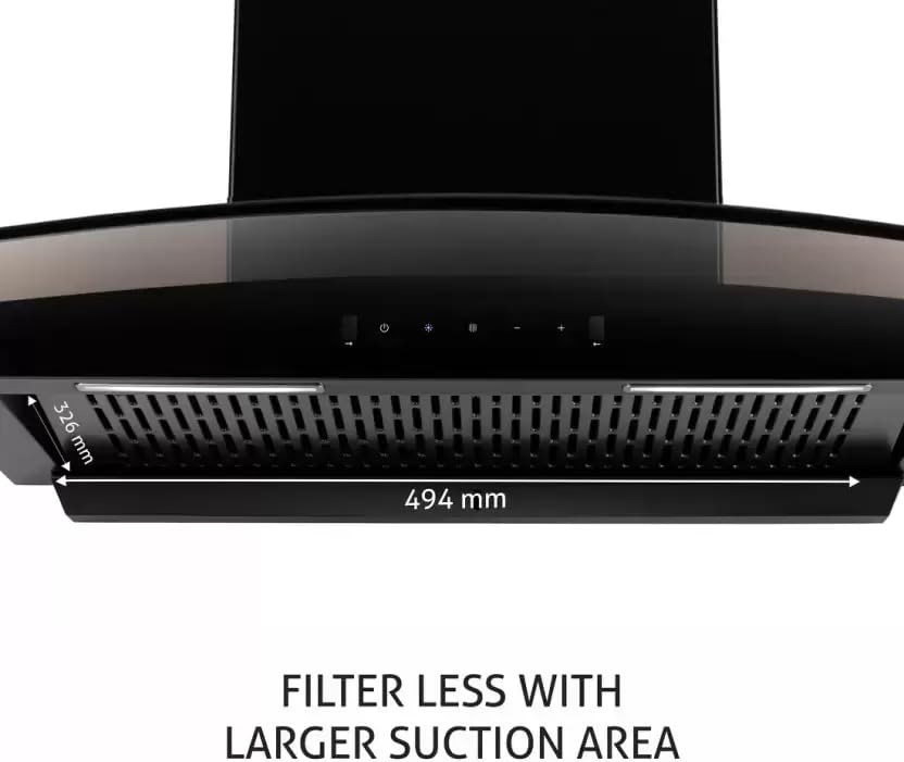 Image of Glen Chimney Curved Glass Filterless 90cm Motion Sensor Control With Digital Display | Auto Clean Wall Mounted Chimney (Black 1500 CMH)