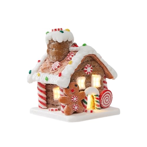 MiOYOOW Christmas Gingerbread Houses 2.6x2.6x3.2 Christmas Luminous Candy House Decoration LED Light Village House Ornament for Holiday Shop Windows Cafe Tables