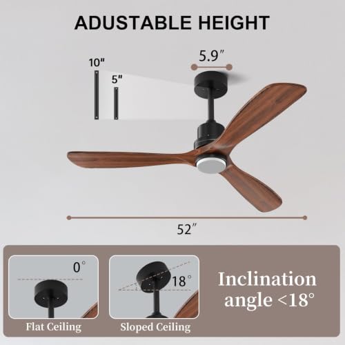 Image of Obabala 52 Inch Ceiling Fans with Lights and Remote Control-Outdoor Ceiling Fan Walnut Wood 3 Blade for Bedroom Living Room Indoor Farmhouse Patio, Reversible Noiseless DC Motor