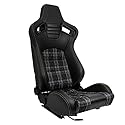 AutoStyle Sportsitze 'GT' - Schwarz Kunstleder + Stoff in Gelb Karomuster + Gelbe Naten - Doppelseitig Verstellbare Rückenlehne - inkl. Laufschienen