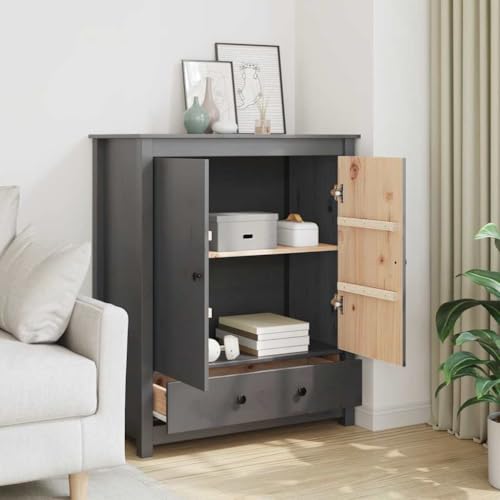 Armario de salon en pino rustico gris, mueble auxiliar de 100 cm para pasillo 3