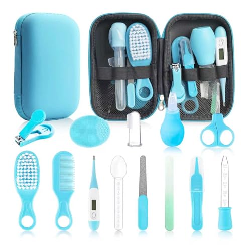 Image of Baby Healthcare and Grooming Kit, 14 in 1 Baby Safety Set Newborn Nursery Health Care Set with Hair Brush Scale Nail Clippers for Baby Girls Boys (Blue 14 in 1)