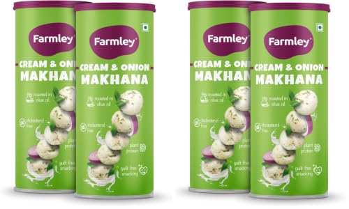 Image of Farmley Roasted and Flavoured Makhana | Cream & Onion Flavour | Healthy Snack | Cholesterol Free | Gluten Free | Rich in Protein & Fiber | Roasted In Olive Oil - 77g each (Pack of 4)