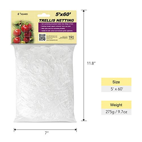 Castlegreens 5 X 60Ft Plant Trellis Netting, Heavy-Duty Polyester Trellis Net Design For Climbing Fruits And Vegetables, Hydroponics Grow Net, Easy To Use, 1-Pack #TOP1