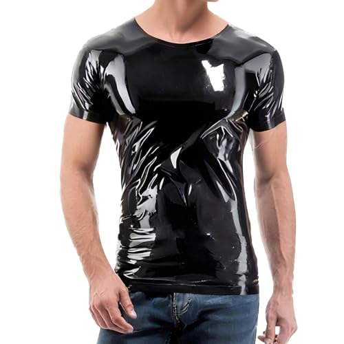 IOKUKI Haut en Latex Noir,T-Shirt en Latex Fait Main pour Homme,Idéal pour Les Soirées Caoutchouc et Les Tenues Club-M