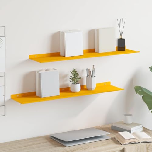 Étagère flottante jaune moutarde 80 cm pour organiser un bureau ou salon moderne