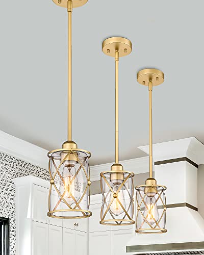 Osimir Gold Pendant Light Fixtures, 2 Pack Pendant Lighting For Kitchen Island, Glass Pendant Lighting With Clear Glass, Adjustable Length, Ch9176G-2Pk #TOP6