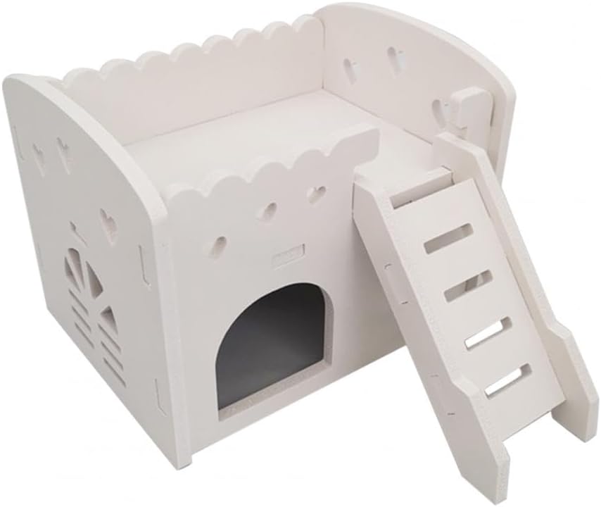 Hamster Cage Hamster Hideout House Double Layers Ventilated Design Cage Accessories Golden Bear Villa Balcony Pet Supplies Habitat(White)
