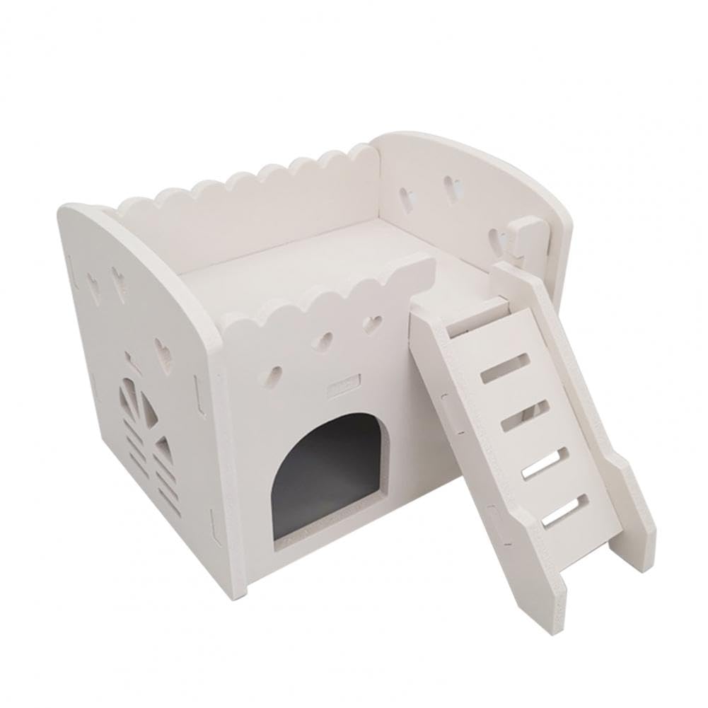 Hamster Cage Hamster Hideout House Double Layers Ventilated Design Cage Accessories Golden Bear Villa Balcony Pet Supplies Habitat(White)