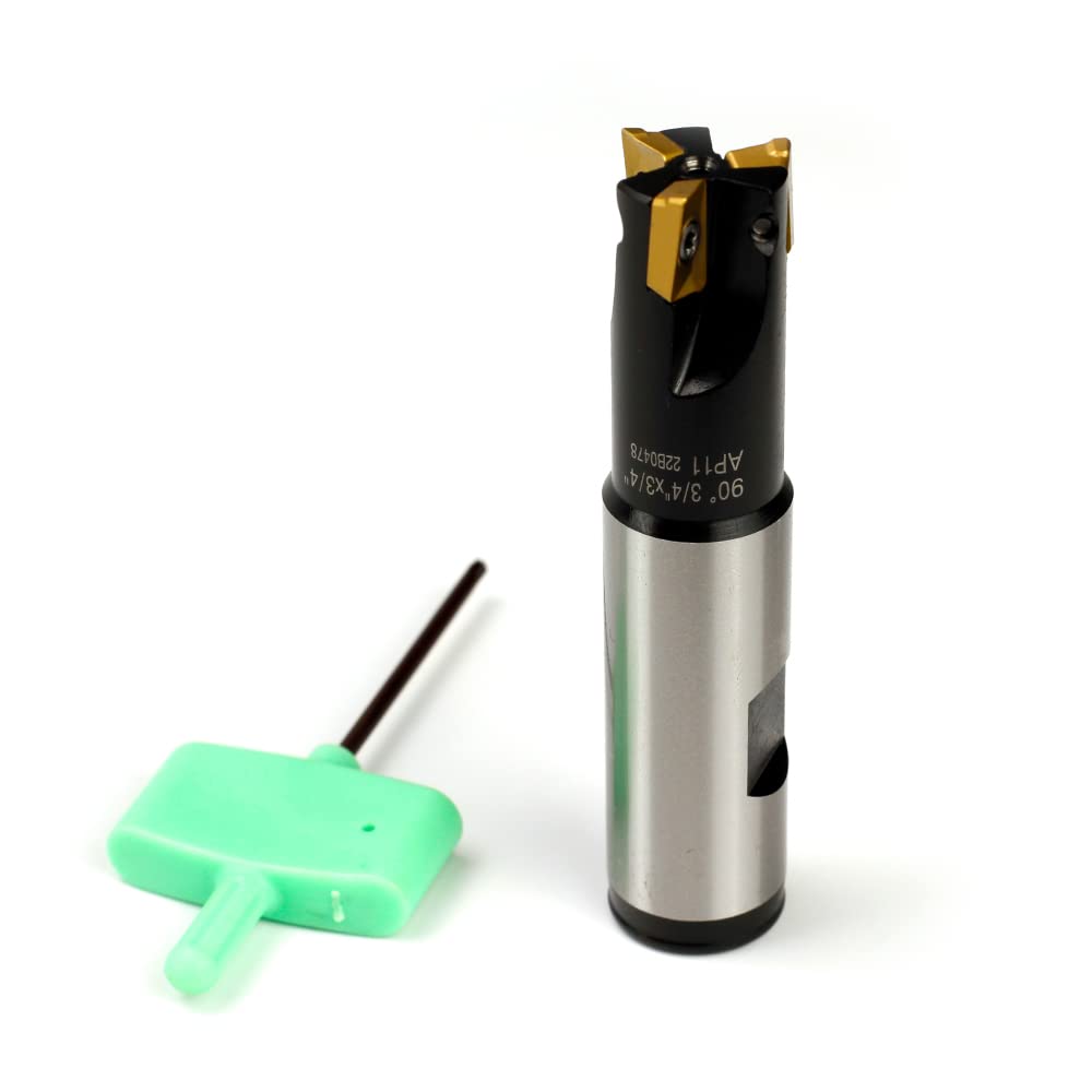 OSCARBIDE Indexable End Mill, 3/4" Shank, 3/4" Cutting Dia, 3-1/2" Length, 90°, AP11, 3 Flutes, 3pcs APKT11T3 Carbide Inserts