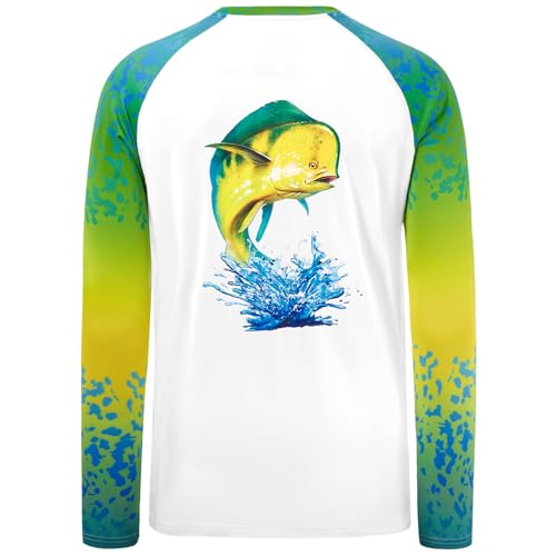BASSDASH Men’s Fish Graphic UPF 50+ Long Sleeve Fishing Shirts Sun Protection Breathable Moisture Wicking T-Shirt