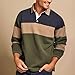 Mens Fashion Long Sleeve Polo Shirts Plus Size Color Block Cotton Pullover Top Casual 3 Button Collared Golf Tshirt Army Green