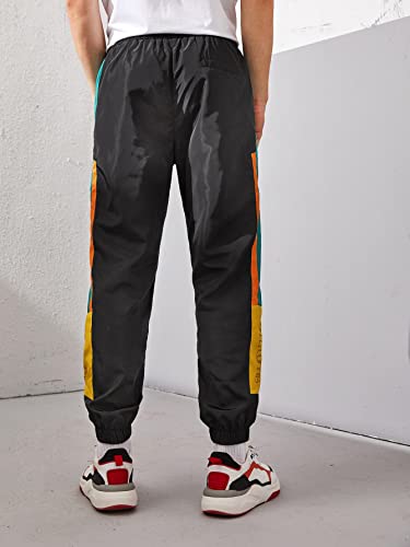 Oyoangle Men's Colorblock Windbreaker Joggers Graphic Sweatpants Drawstring Waist Athletics Pants Black M #TOP4