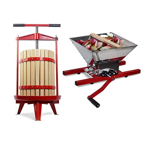 Squeeze Master Fruit Wine Cider Press - Solid Wood Basket- 3.17 Gallon/12L-T Handle Bar With Fruit Apple Wine Classic Crusher -7 Litre/1.8Gallon Manual Grinder #TOP8