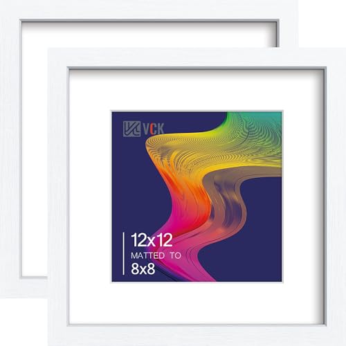 Image of VCK 12x12 Frame 2 Pack, White Wood, 8x8 Mat, Glass, for Picture Prints