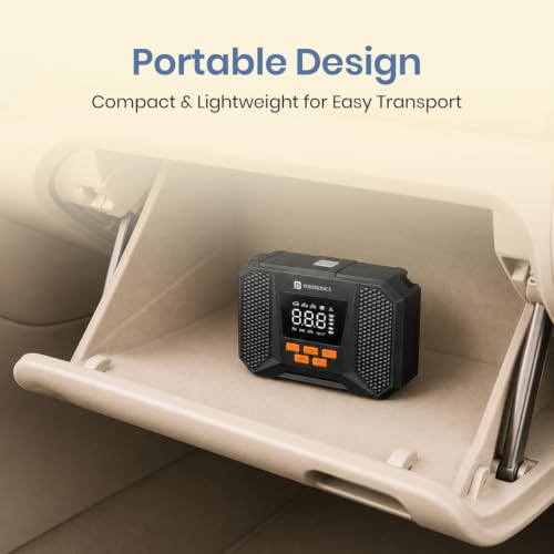Image of Portronics Vayu Neo 2-in-1 Corded & Cordless Tyre Inflator, 150 PSI, 3x2000mAh Battery, Digital Display, Auto Shut-Off, Type-C Charging & LED Light for Car, Bike, Cycle & Balls (Black)